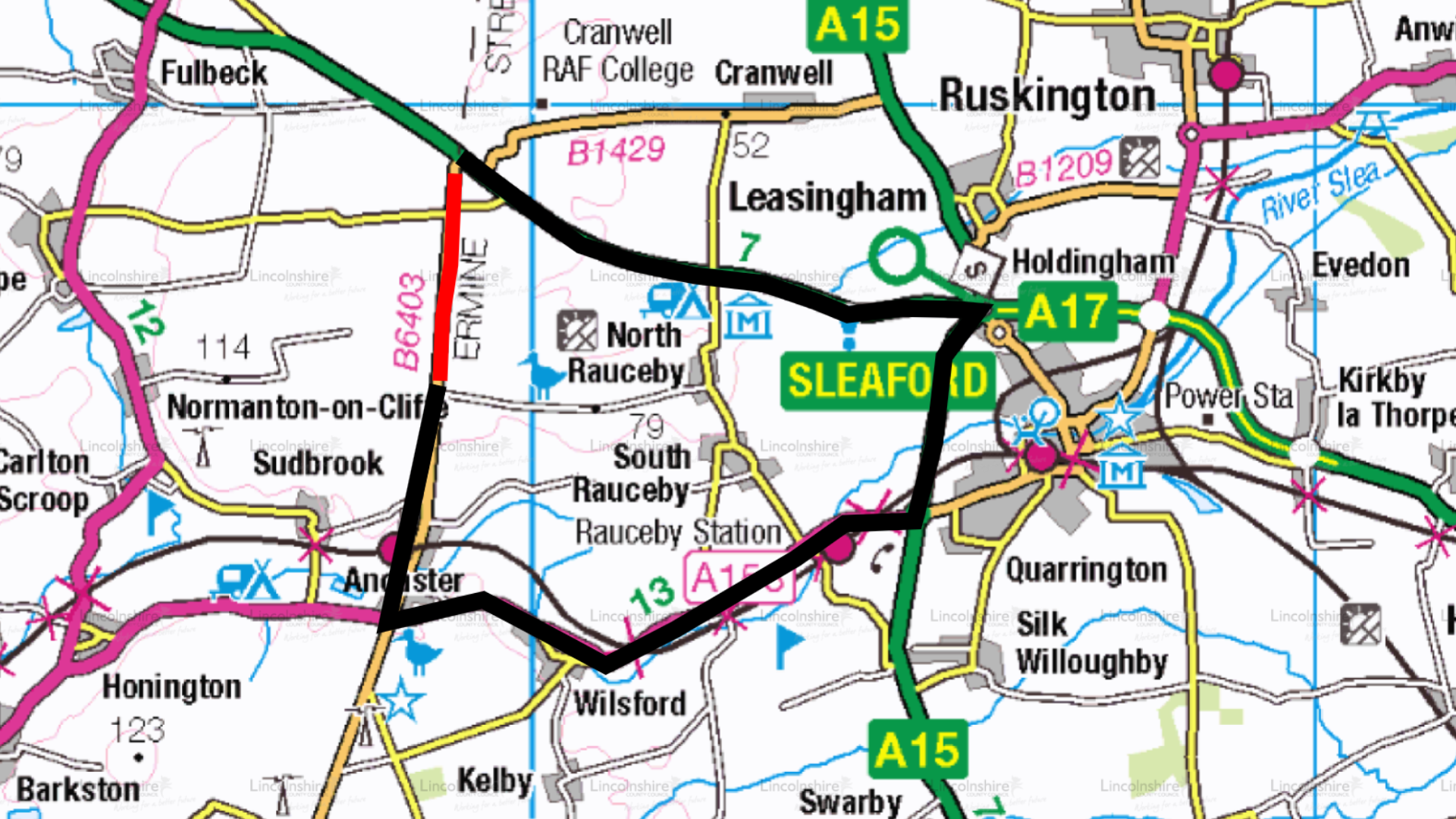 A map of the diversion route for roadworks in Caythorpe.