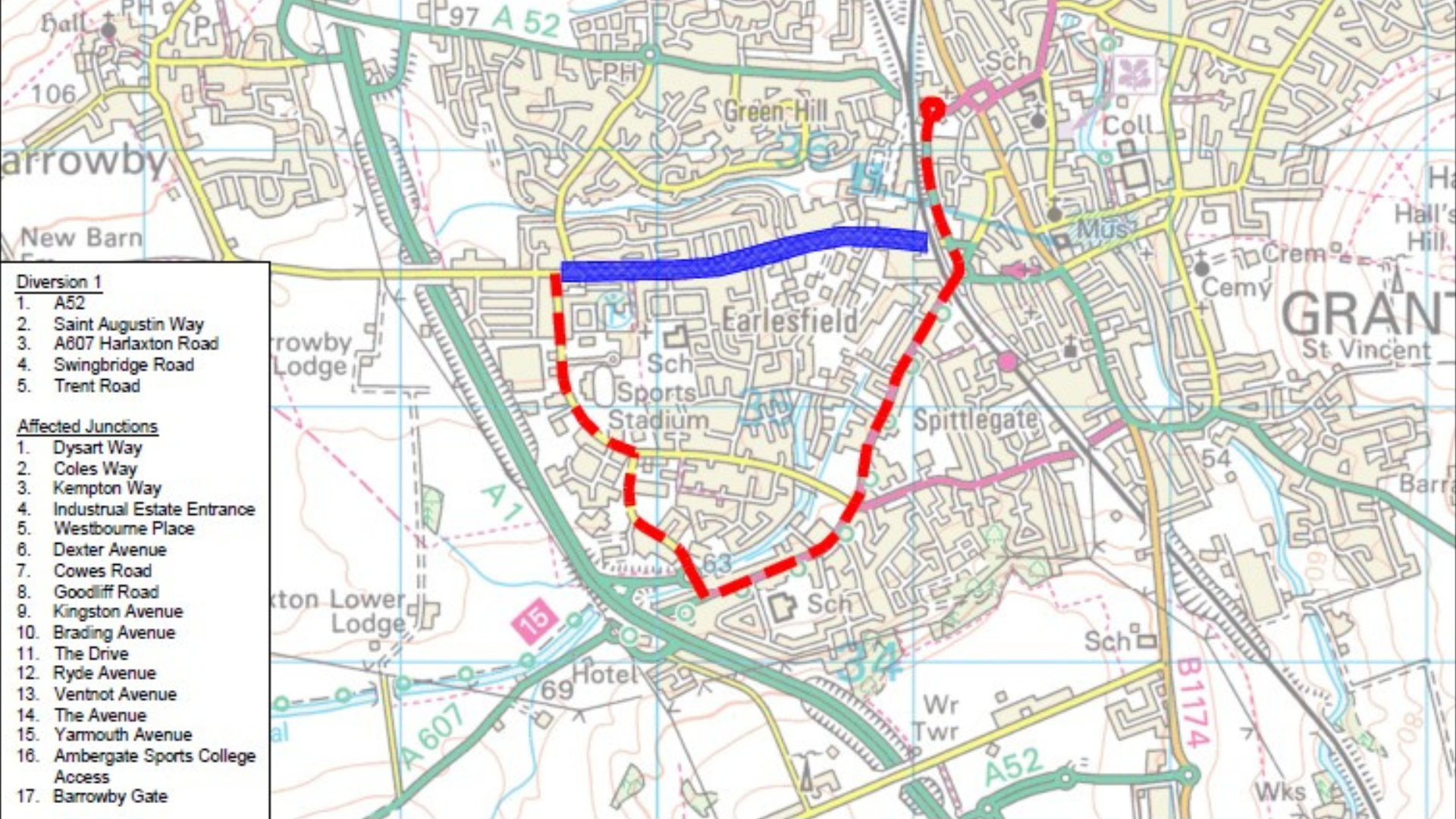 The diversion route for the works