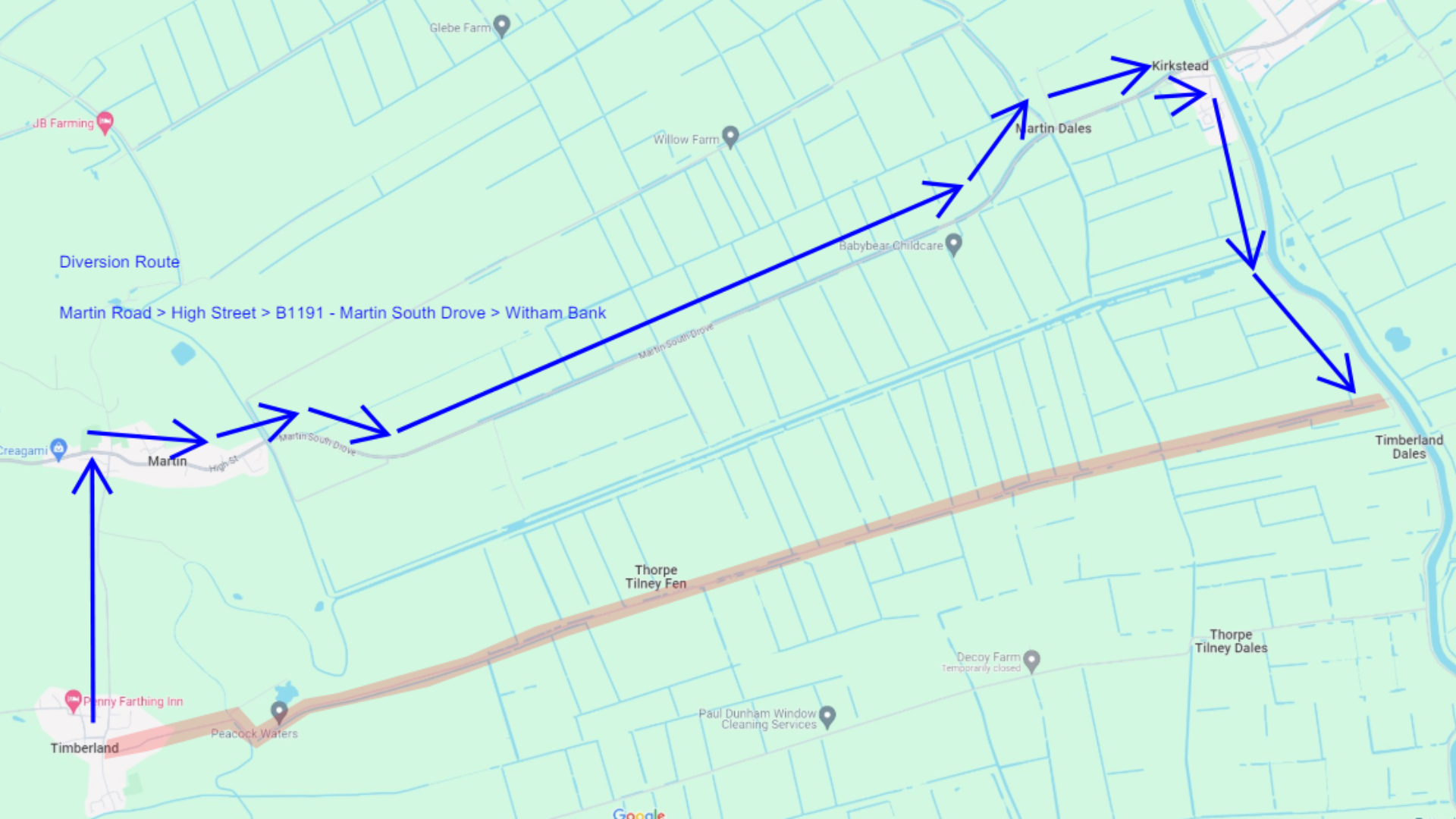 The diversion route for the works