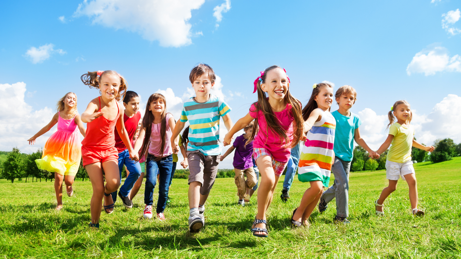 Children running in a field