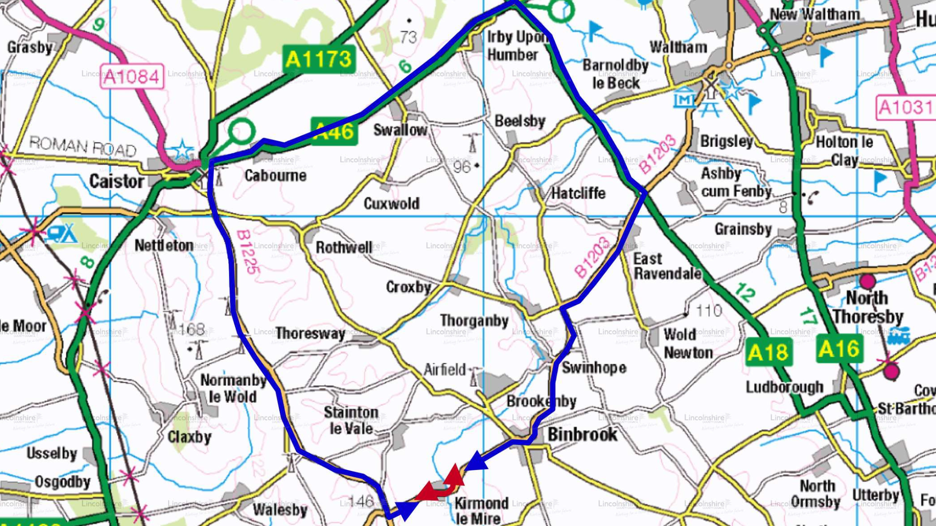 The diversion route for the Kirmond le Mire resurfacing works