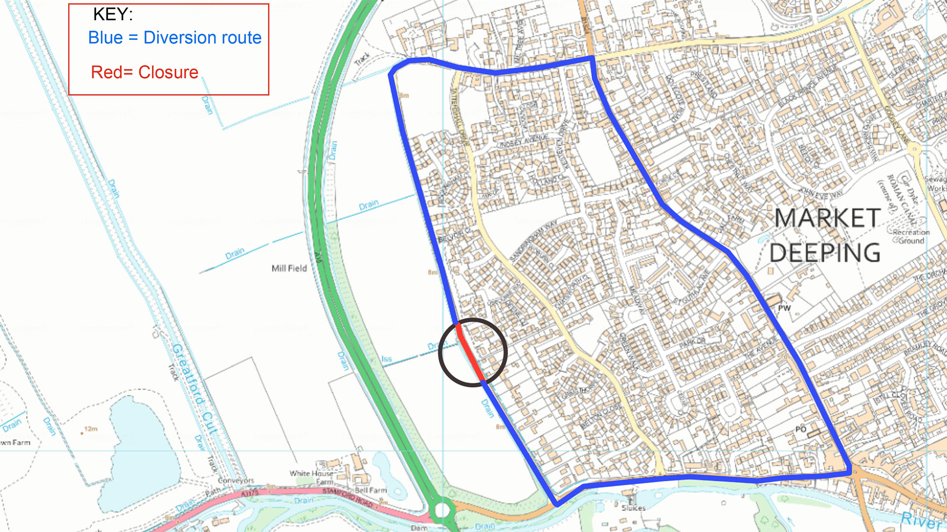 Millfield culvert diversion route