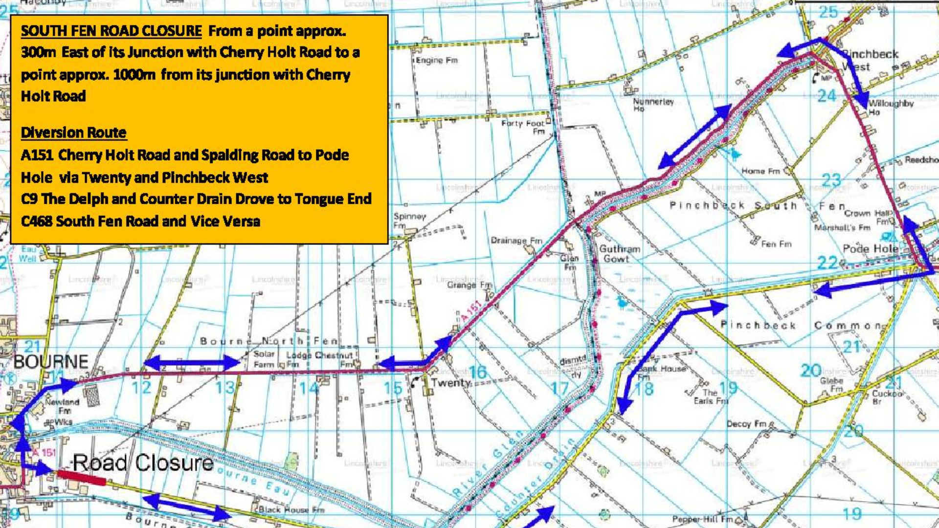 Bourne road improvement in November geographical map