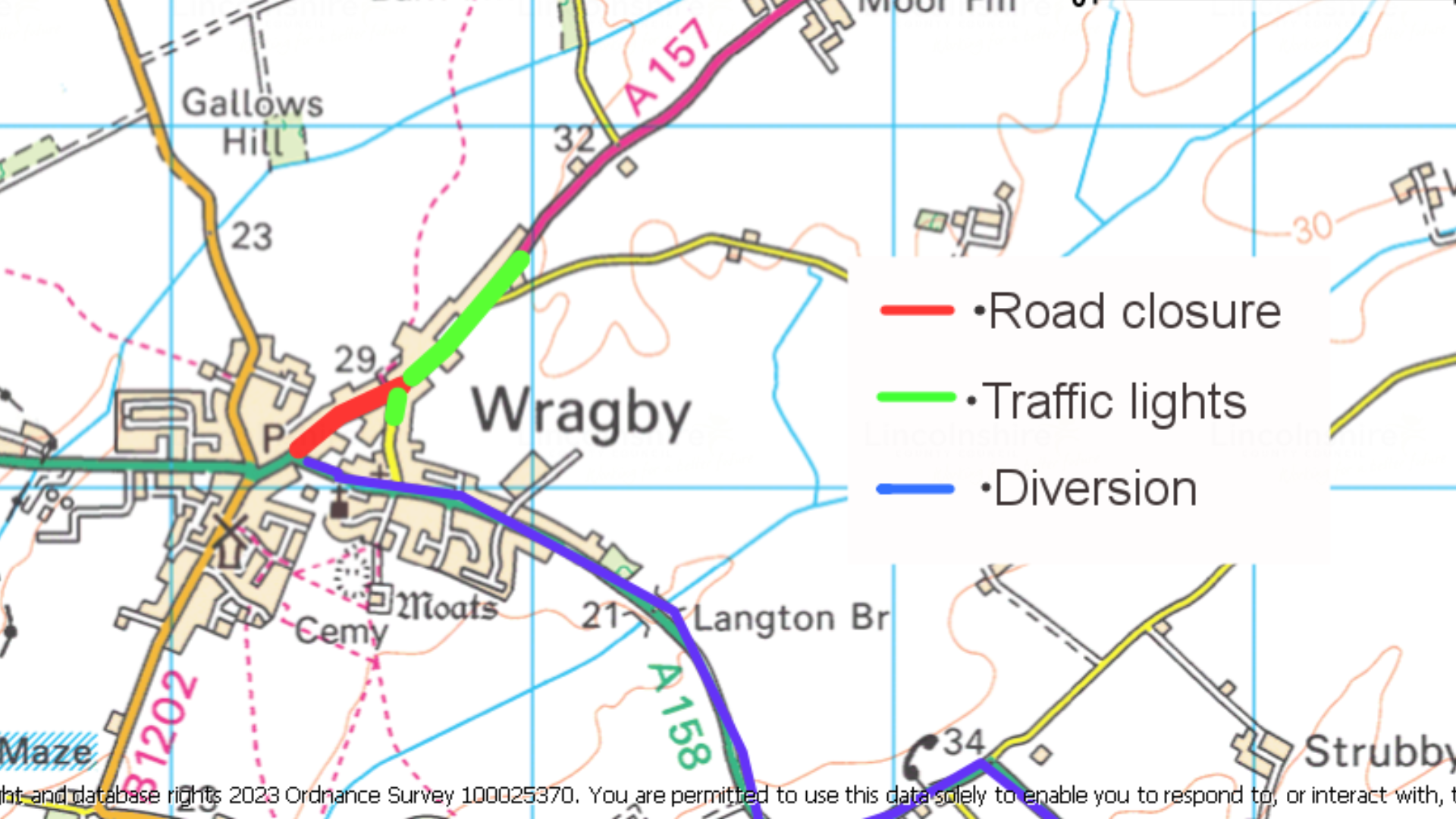 An overview of the diversion route for the affected roads