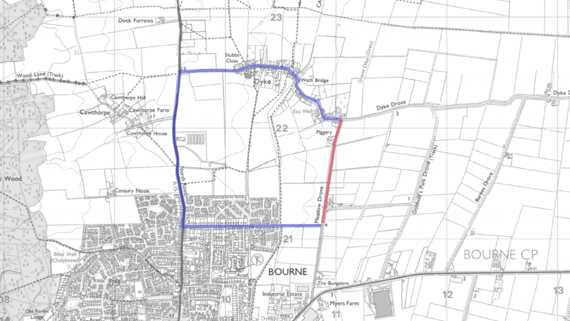 The diversion route for the roadworks in Bourne