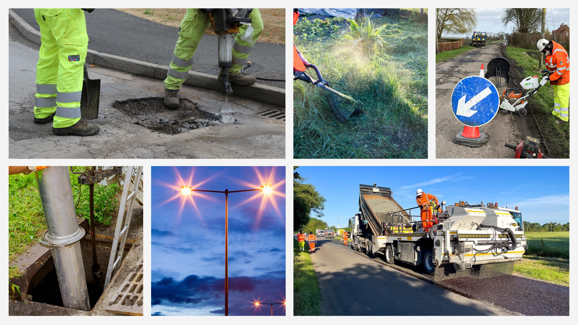 Highway repairs on the road, verges and across the Lincolnshire county