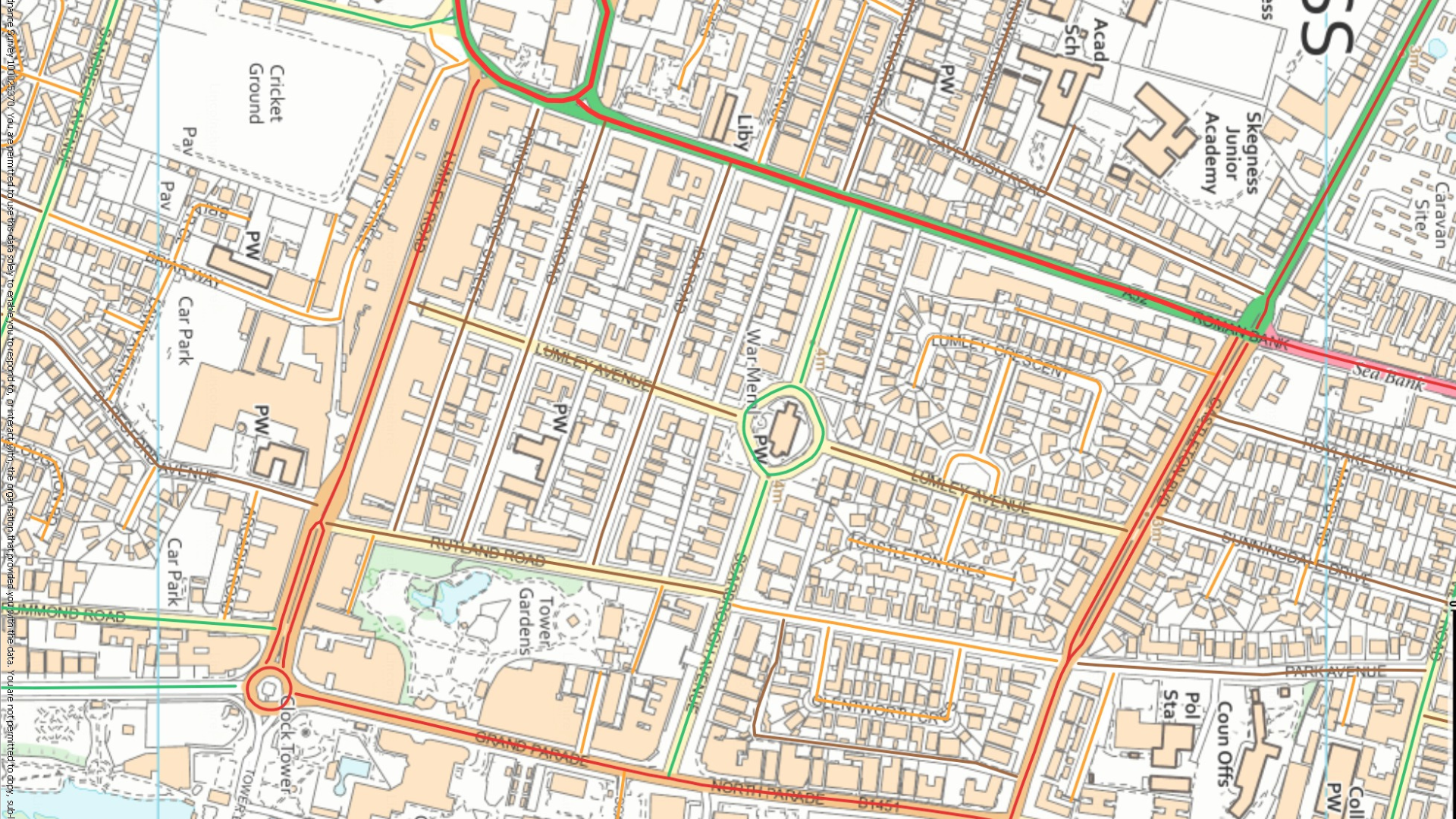 A map of the road closure routes in Skegness