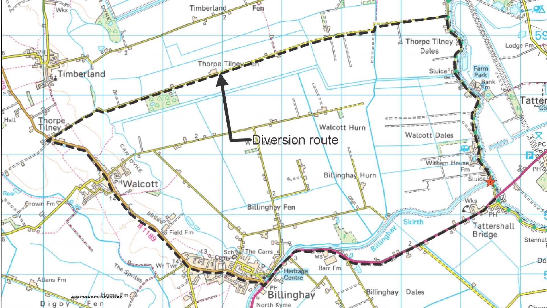 Diversion route for Skirth bridge refurbishment.