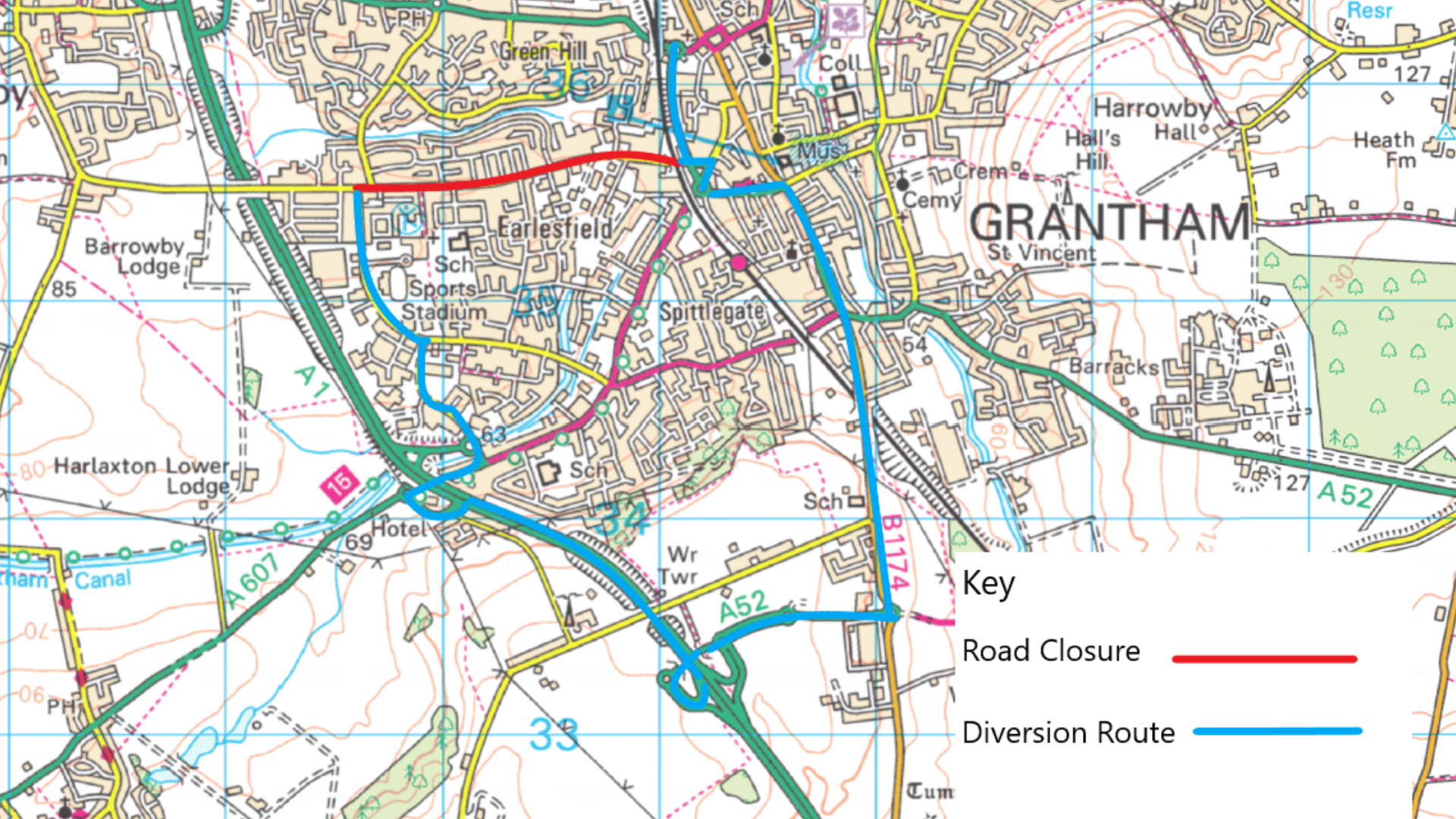 The updated diversion route for the works