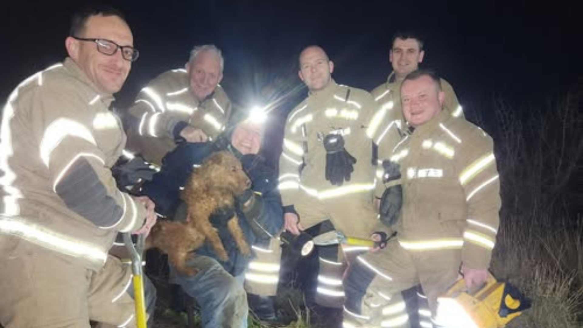 Woodhall Spa fire crew with a dog and its owner